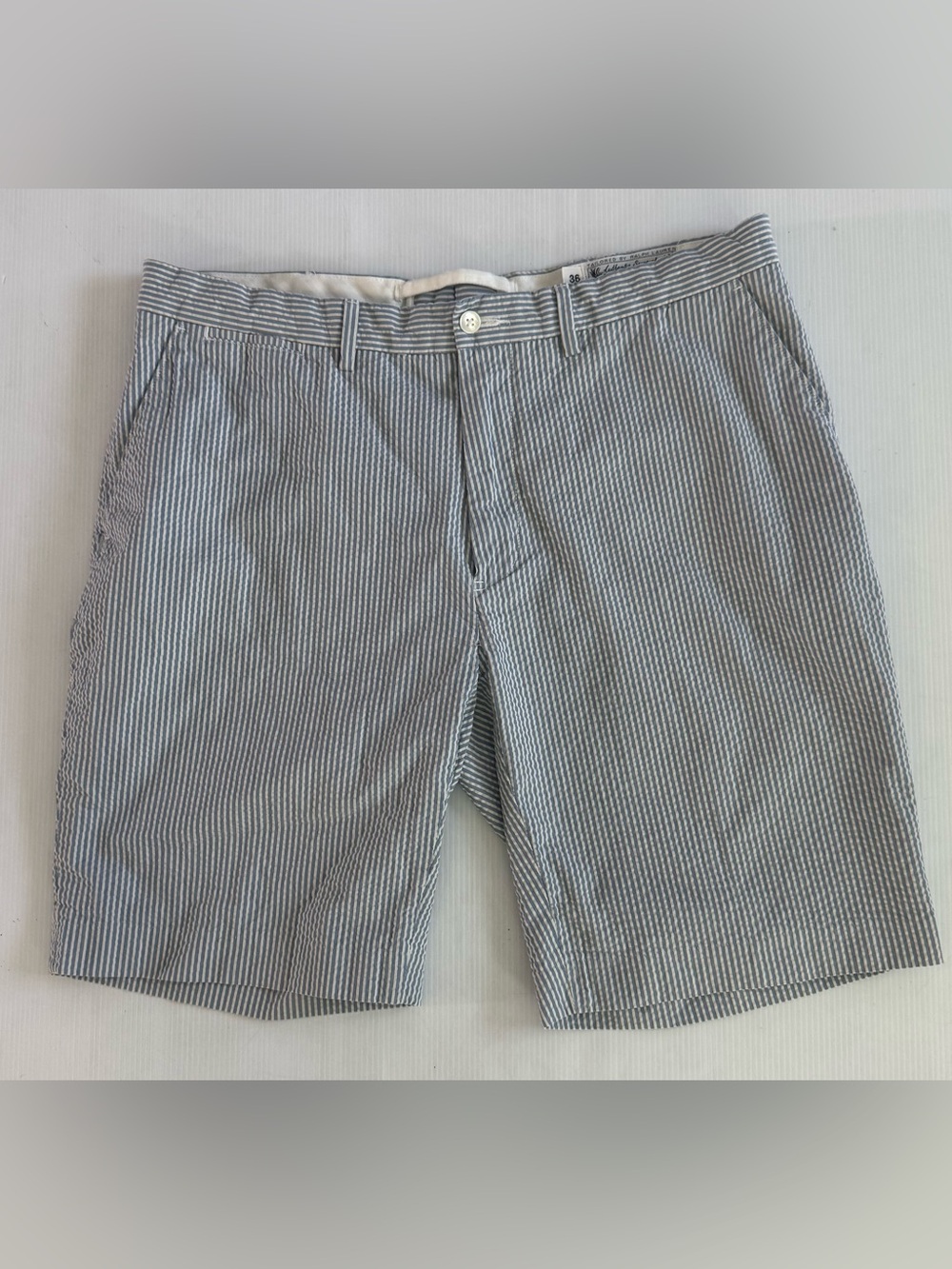 Polo Ralph Lauren Mens 36  Shorts Blue White Seersucker Striped 100% Cotton